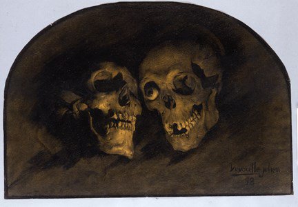 Julien-Adolphe Duvocelle (1873-1961) 1.Ogling Skull 2.Two Skulls #DeathArt #Skulls #julienadolpheduvocelle #frenchartists #Pencil #charcoal #mementomori