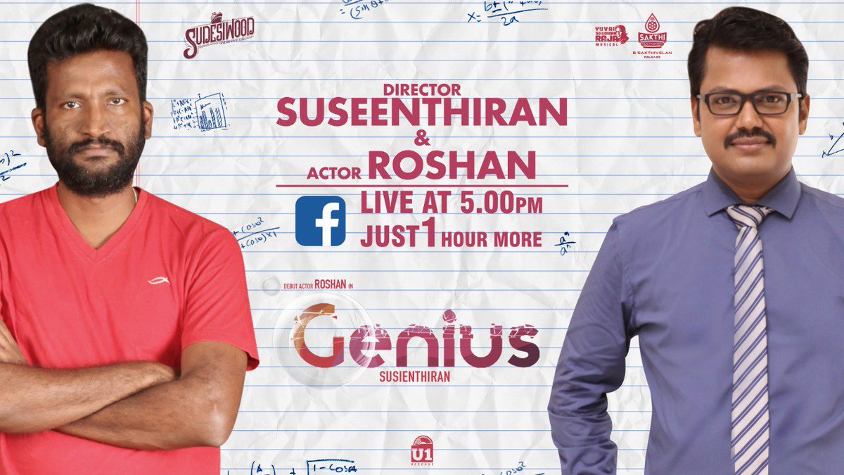 heytamilcinema's tweet image. #Genius @dir_susee and hero @Roshanoffl goes LIVE in facebook at 5pm today, less than 30mins to go. #GeniusLive