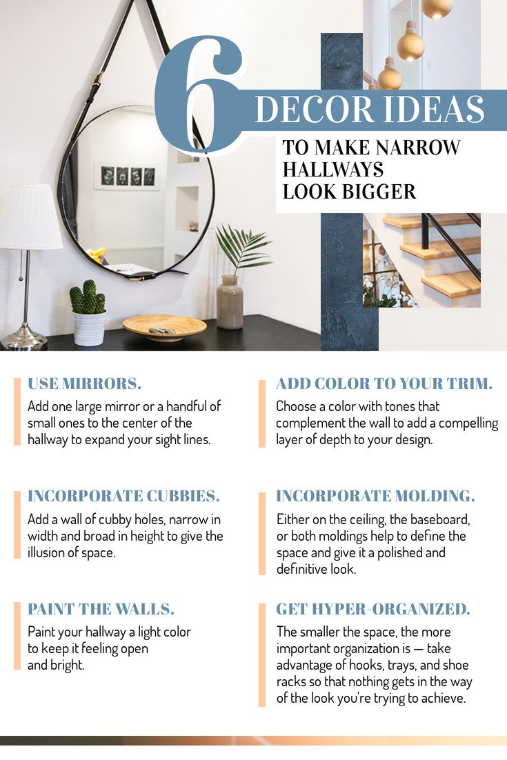 Check out these ideas to help you make your narrow hallways look bigger. #HomeImprovement #WeekendIdeas
