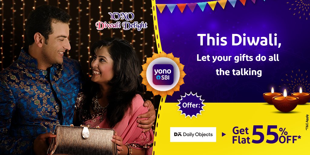 TheOfficialSBI's tweet image. This Diwali, find the perfect gift for your friends and family with incredible offers from #YONOSBI and Daily Objects. Download: sbiyono.sbi and visit SHOP section on YONO
#SBI #DailyObjects #YONOSBI #Diwali #FestivalsOfIndia #GiftingSeason #Celebrations #Deals