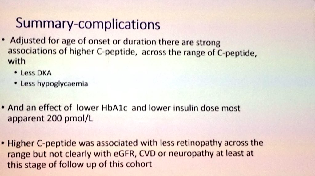 ADDRESS_T1DRes's tweet photo. Higher levels of c-peptide appear to associated with lower HbA1c and lower levels of diabetic ketoacidosis in those with #type1diabetes #IDS2018 https://t.co/YhMJlqPO9u