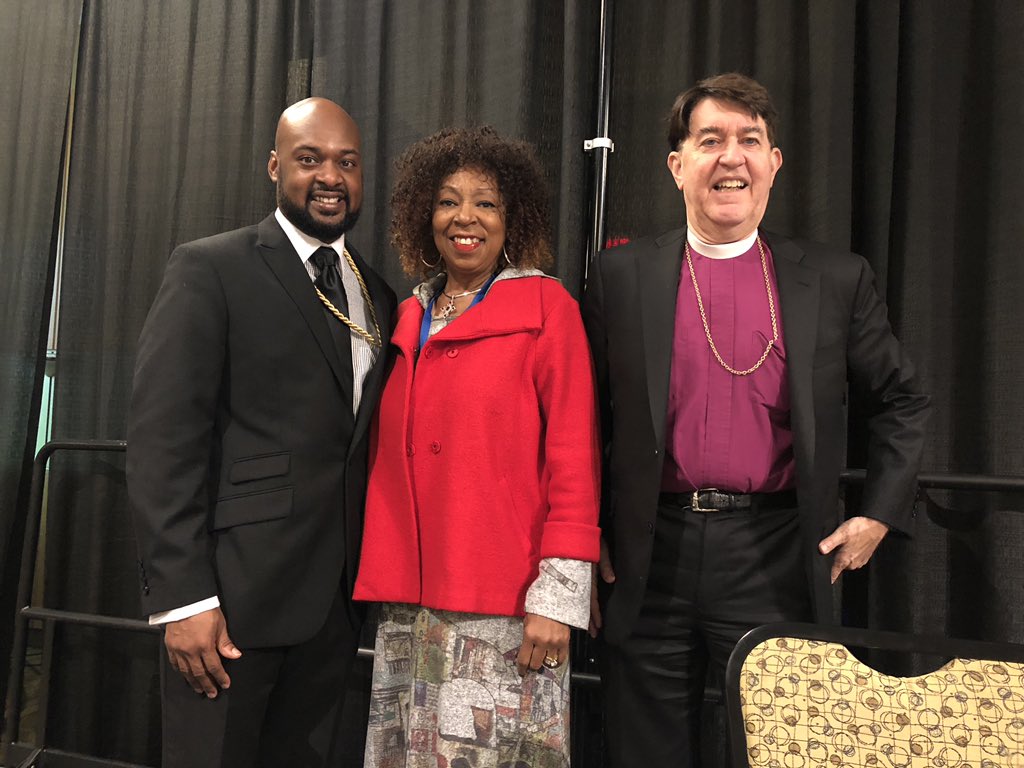 EpiscopalWNY's tweet image. Pastor Craig Pridgen, Justice Rose Sconiers and Bishop Bill Franklin are ready to roll at our diocesan convention #convention2gether