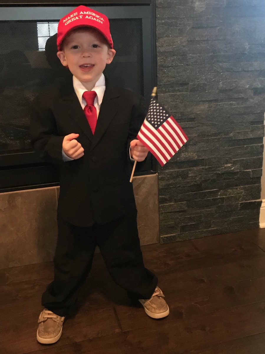 NGerlach's tweet photo. My 3 year old son, Sebastian Donald, wanted to dress up like @realDonaldTrump for Halloween this year. He also wants to invite President Trump to his birthday party next June. https://t.co/YROiaDxGe1