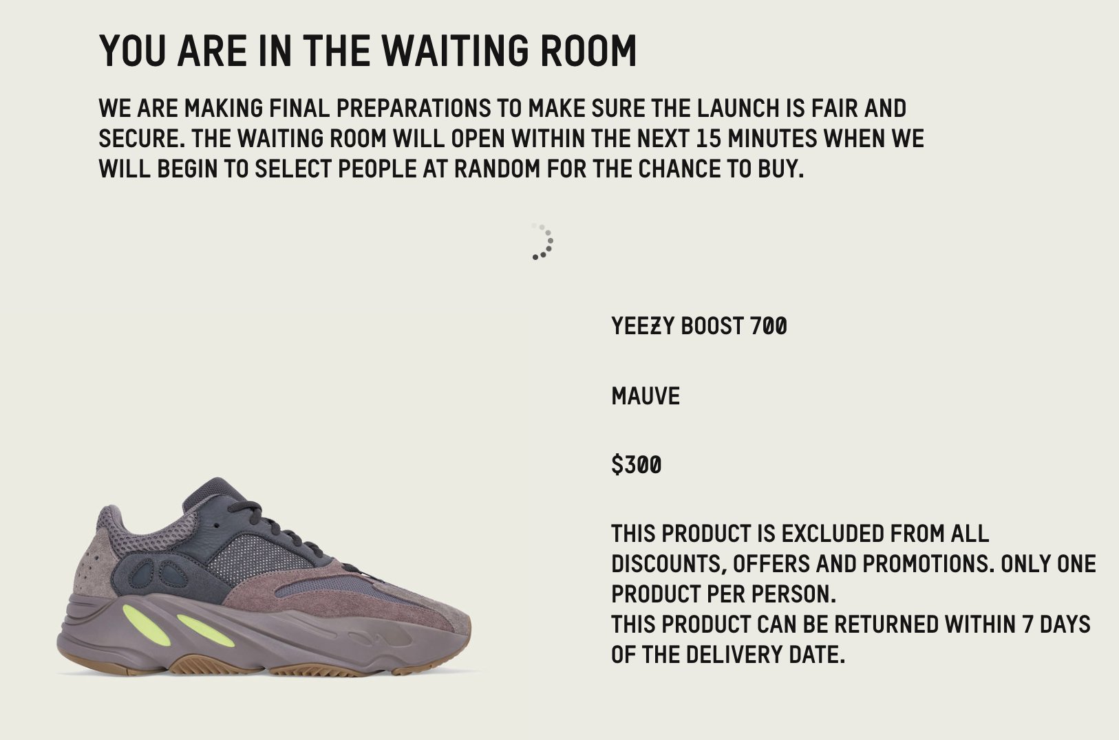 how long does the waiting room for yeezys take