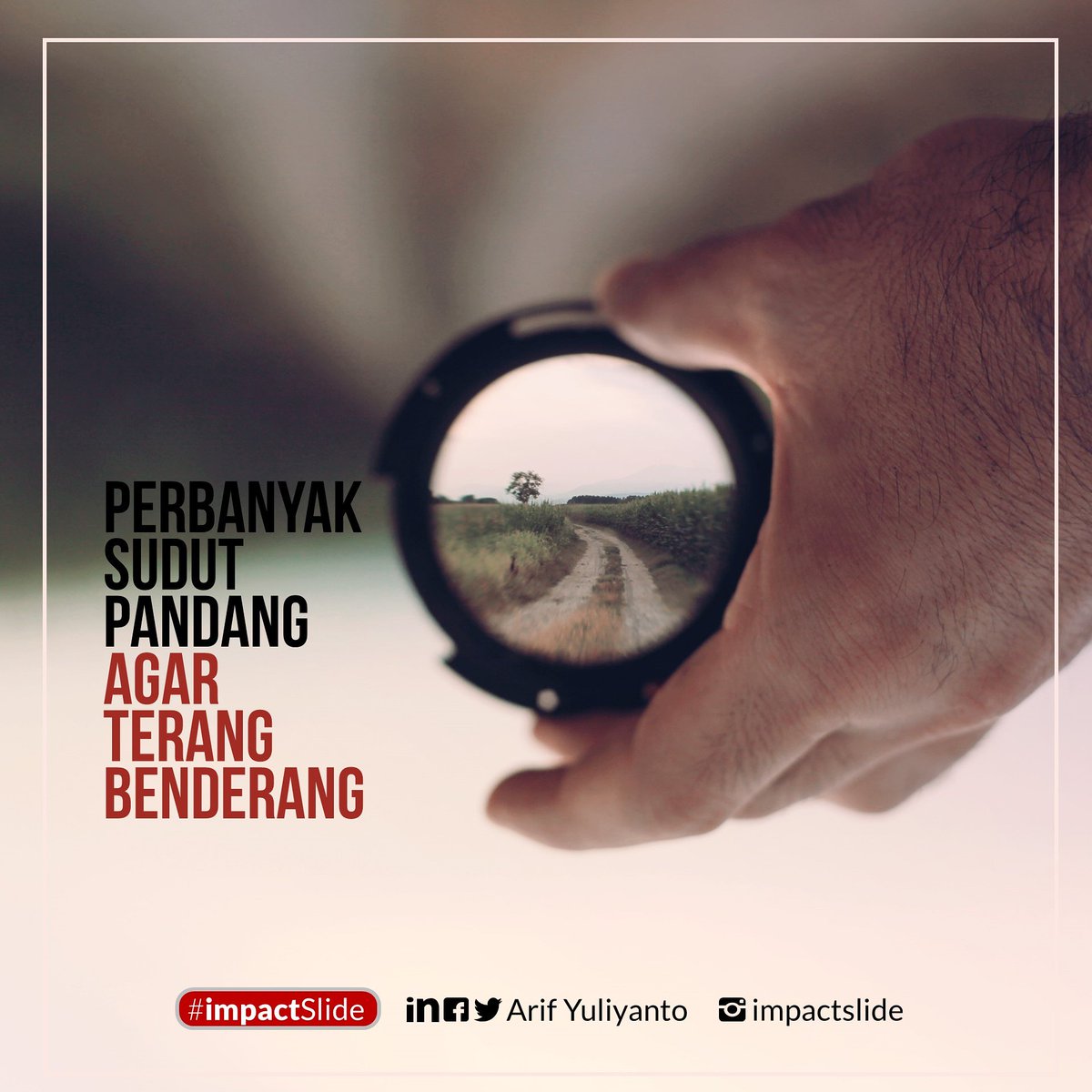 arifyuliyanto's tweet image. Paham banyak sudut

Pandang dari berbagai sisi. Pandang dari berbagai sudut. Bahkan dari sudut yang tak terlihat. 

Namun untuk mampu melakukan itu, ubah mindset dulu bahwa apapun punya lebih dari satu sudut bahkan banyak
#slidedesigner #melukisslide #slidepowerpoint #impactslide