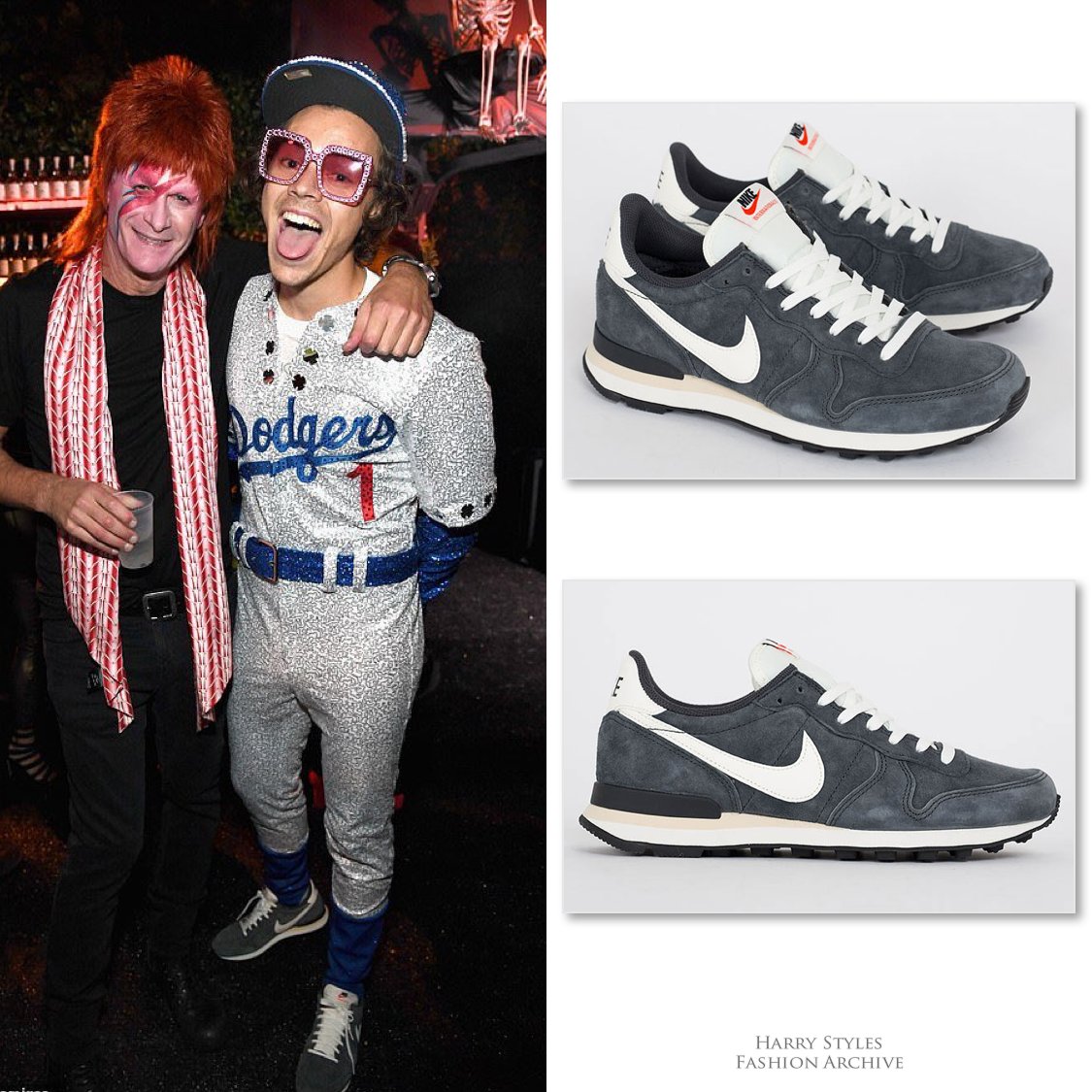 Harry Styles Fashion Archive on Twitter: "10/26/18 | Harry wore @nike Internationalist sneakers in anthracite grey ($92 - to the Casamigos Halloween party in LA. These mimic Elton John's Nike sneakers