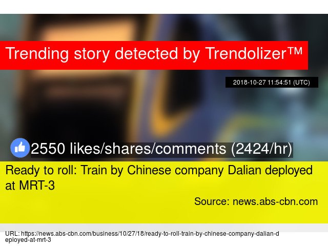 Trendolizer's tweet image. Ready to roll: Train by Chinese company #Dalian deployed at MRT-3 #ArthurTugade #Facebook... trendolizer.com/2018/10/ready-…