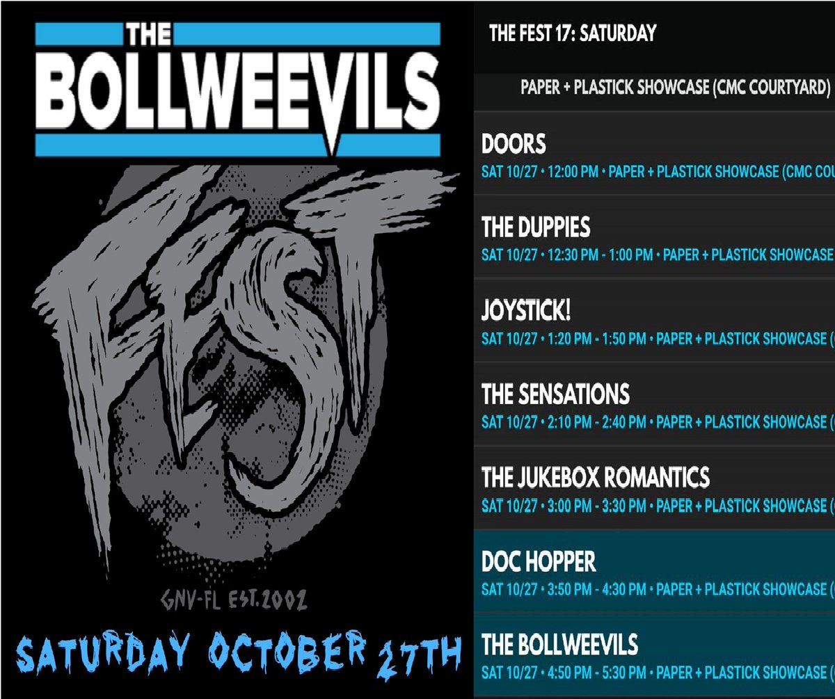 TheBollweevils's tweet image. Today is the day!  Come check us out at @thefestfl !  #punkrock @paperplastick #dochopper #thefestfl