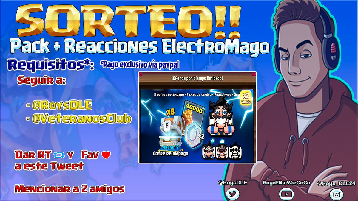 #SORTEO  EXCLUSIVO !  🤑🤑

21,99€ 😍(PAYPAL)☡☡

Compra el último pack de emojis de #clashroyale 

REQUISITOS:

✅Seguirnos <a href="/VeteranosClub/">Veteranos eSports</a>
✅Seguir a <a href="/RoysDLE/">Roys DLE🇧🇴🎙</a>
✅Mencionar a 2 amigos y RT 

 Anunciaremos el ganador el jueves por la noche 🔝

💪MUCHA SUERTE A TODOS💪