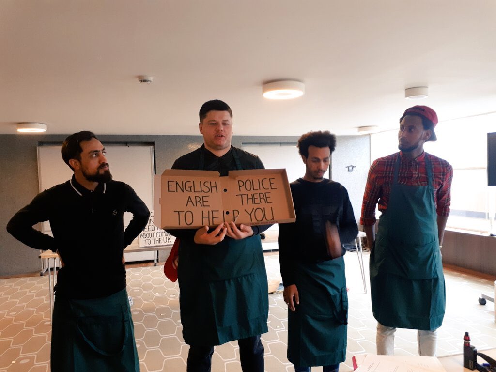 WeArePhosphoros's tweet photo. Stepping on stage is political! Theatre is our resistance! Come and see Pizza Shop Heroes and support our activist performance!
#refugeeswelcome #migration #london #cptnodirection https://t.co/tuxRXr68Qv