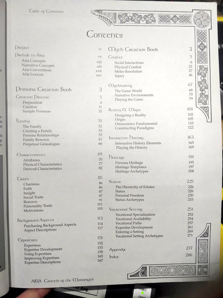 OxfamStGiles's tweet photo. We have a real #RPG rarity from 1994: 'Aria: Canticle of the Monomyth™'! It appears to be a transitional form: clearly interested in taking a literary & creative approach to roleplaying, yet still featuring a two-page chart of different polearms… #monomyths #polearms https://t.co/mXgvI4p0On