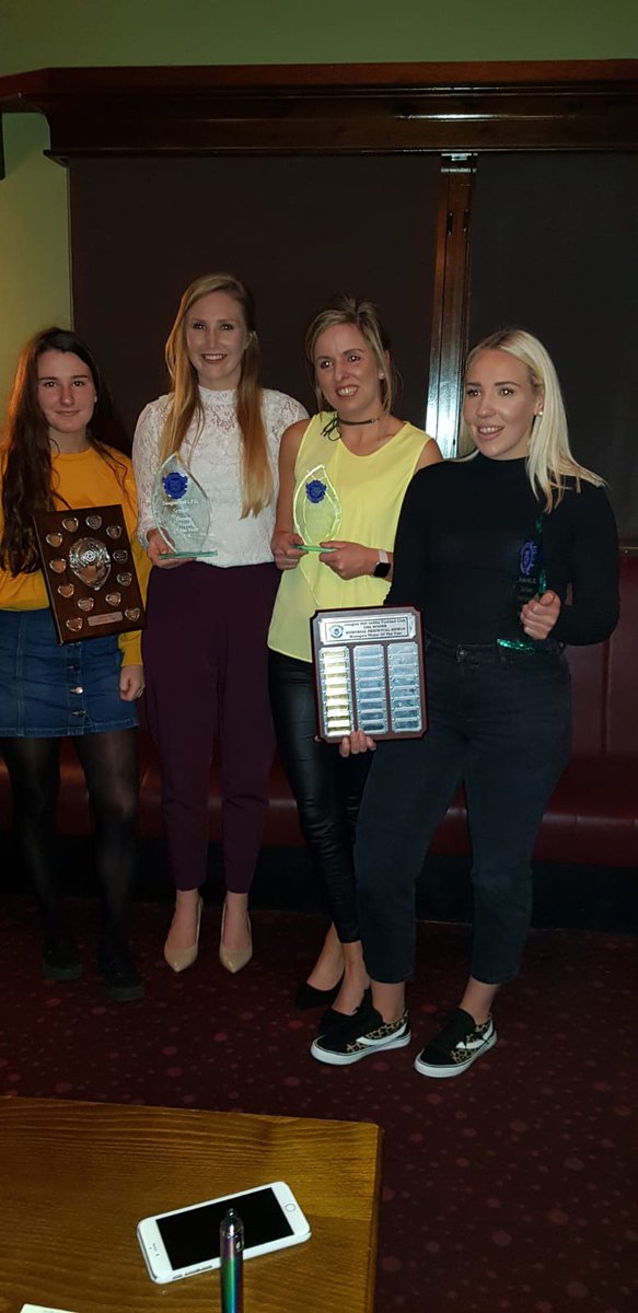 DouglasHallAFC's tweet photo. Hall LFC Seniors Awards Congrats to Rachel Compagno Young Player of the year.  Áine Murphy Players player of the year. Ciara Desmond Top goal scorer and Emma McCarthy Una Moore Player of the year. https://t.co/YdFuTIDPLL