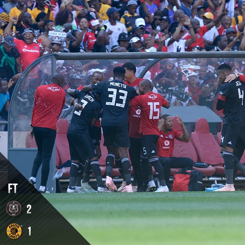 orlandopirates's tweet photo. ⚫️⚪️🔴⭐️
FT || @orlandopirates 2-1 @KaizerChiefs
🥅 Maela 28’
🥅 Pule 32’
Ezimnyama nge nkani!
☠️✌🏾☠️✌🏾☠️
#OnceAlways
#SowetoDerby https://t.co/UlBYrMISav