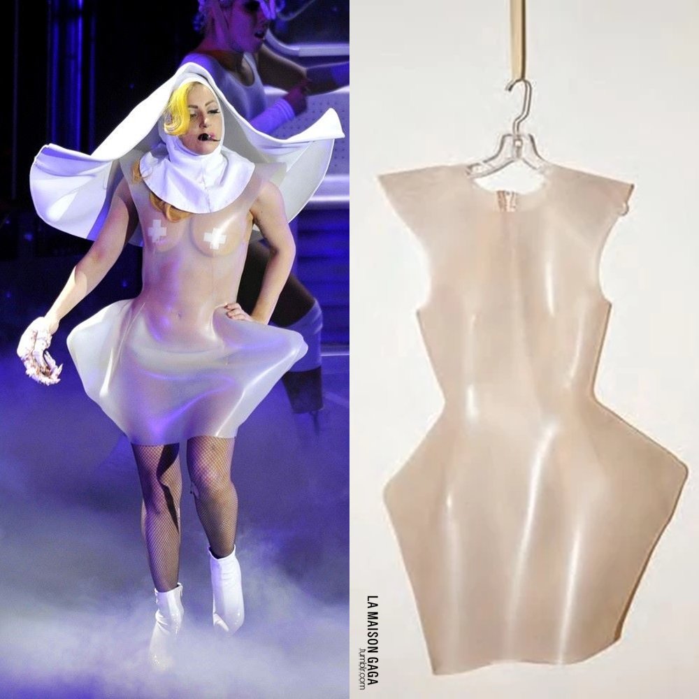 LaMaisonGaga_'s tweet photo. Monster Ball Tour Fashion Part II: @ladygaga performed "Love Game" wearing a custom #RachaelBarrett silicone dress with matching #HausofGaga lingerie & latex nun headpiece. Her disco torch was created by #TomTalmonStudio in collaboration with #OpticNerveStudios. https://t.co/b1G5GDO7Um