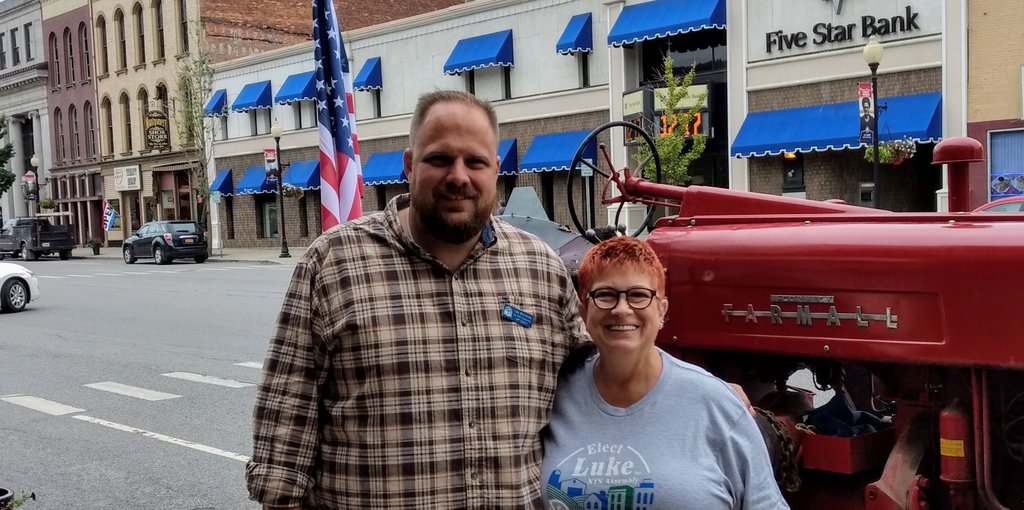 AppletonCynthia's tweet photo. On November 6 I am voting g for this fellow right here. Why? Because he believes in the value of small towns, he listens to us, he is one of us. So, between now and November 6, I am doing everything I can to make sure he gets to the finish line first. #lukewillwin. @LukeforNY https://t.co/7DXDyPaL3q