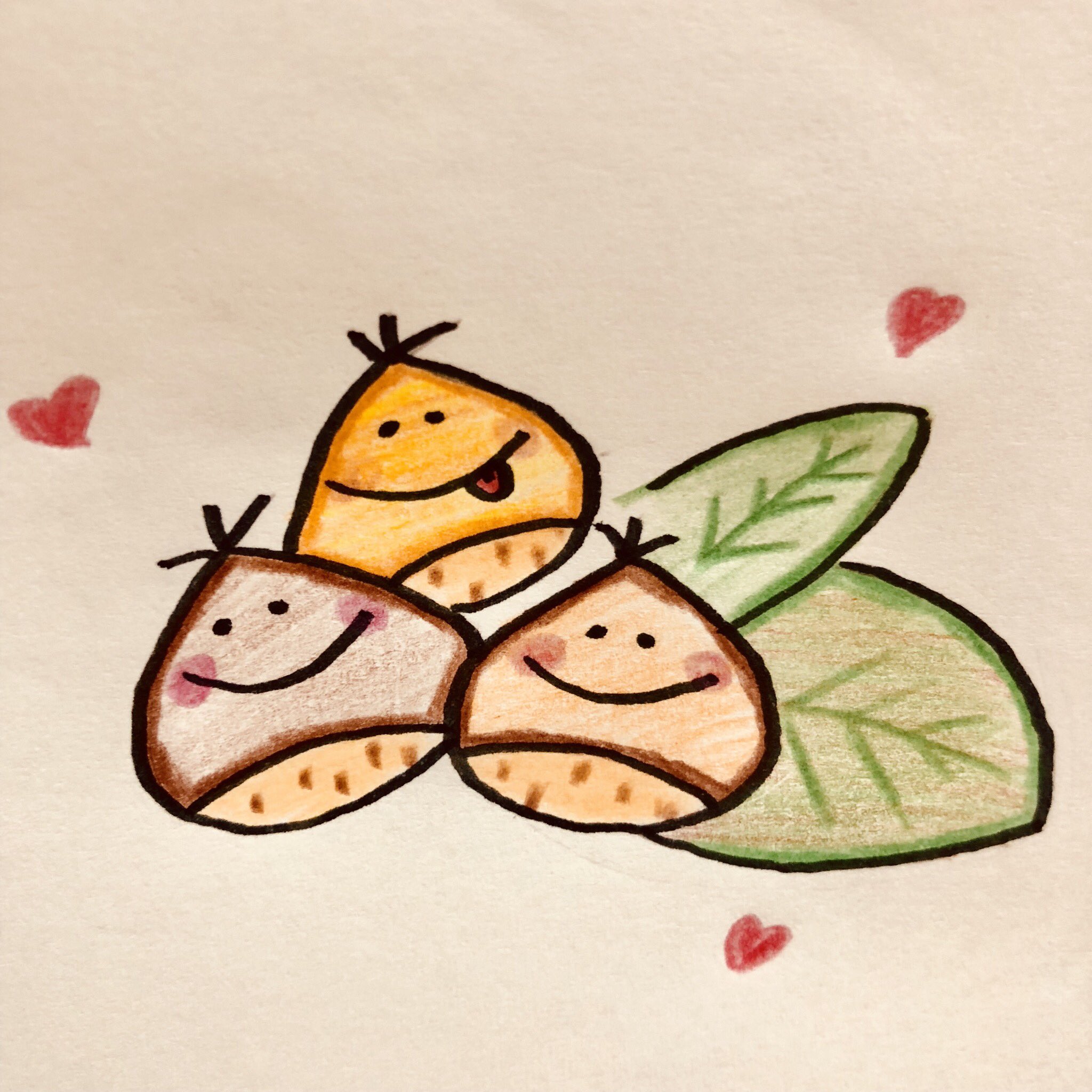 ちゃんりーu くり助 くり美 くり坊 イラスト 可愛い 簡単 癒し 秋 栗 クリ くり 親子 Illustration Cute Simple Autumn Chestnut
