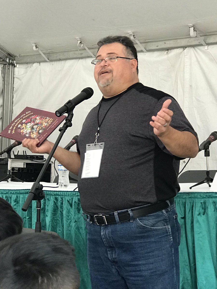 Casey_Library's tweet photo. Texas Book Festival 2018! We got to meet &amp; introduce author Xavier Garza at the LatinX Tent. He read his book “Just One Itsy Bitsy Little Bite/Sólo una mordidita chiquita”.  Lots of fun! If you ever get the chance to go, we highly recommend it! @CaseyCrocs https://t.co/yBt9vLR6pk