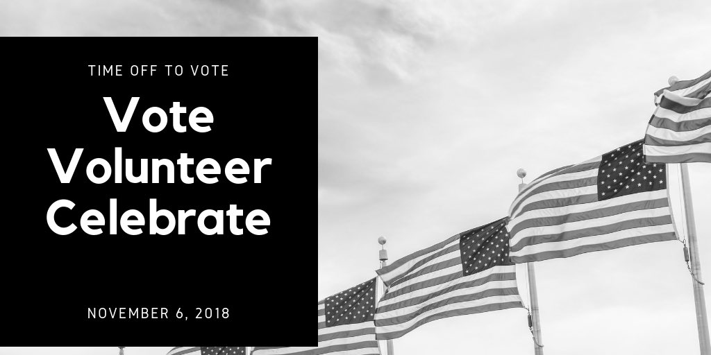 TimeOffToVote's tweet image. Will you give your employees time off to vote, volunteer and celebrate democracy on Nov 6, 2018? .
Join The Movement #TimeOffToVote