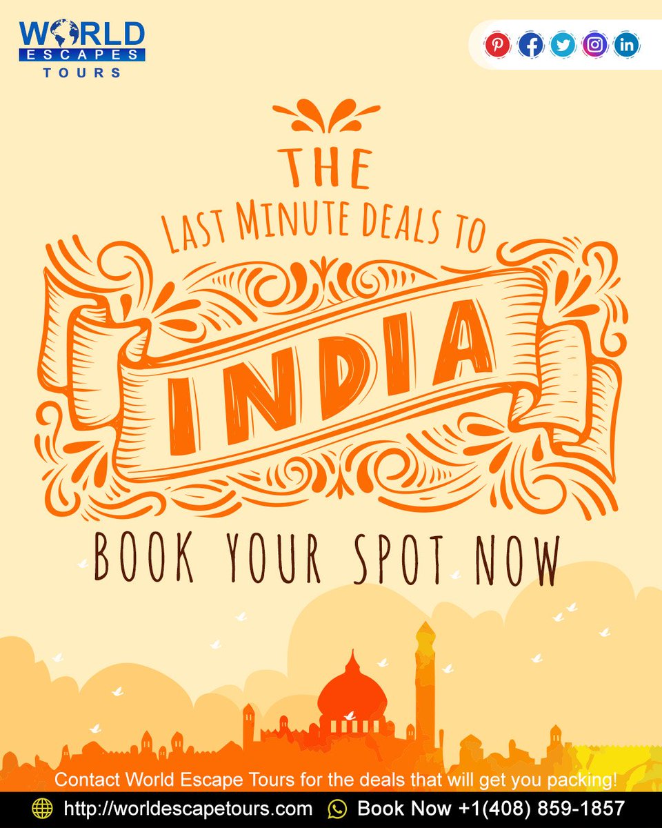 tours_escape's tweet photo. Save on your #spiritual #holiday with exciting Deals from World Escape Tours. Contact us to #Book Now
#travel #twitter #holidays  #luxury  #usa #indiancuisine #india  #family #mindfulness #networking #ttot #rtw #tt #ttot 
#TBEX #LP #rtw #traveltuesday @TravelBlggr @TravelDudes https://t.co/my4A9tBm8v