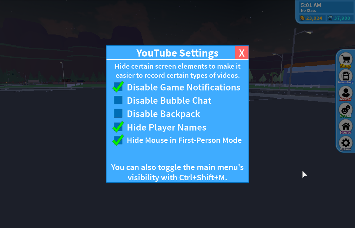 Brian Wilson On Twitter Heads Up For Youtubers You Can Hide Certain Parts Of The Screen In Roblox High School 2 To Make It Easier To Record Story Videos Just Go To