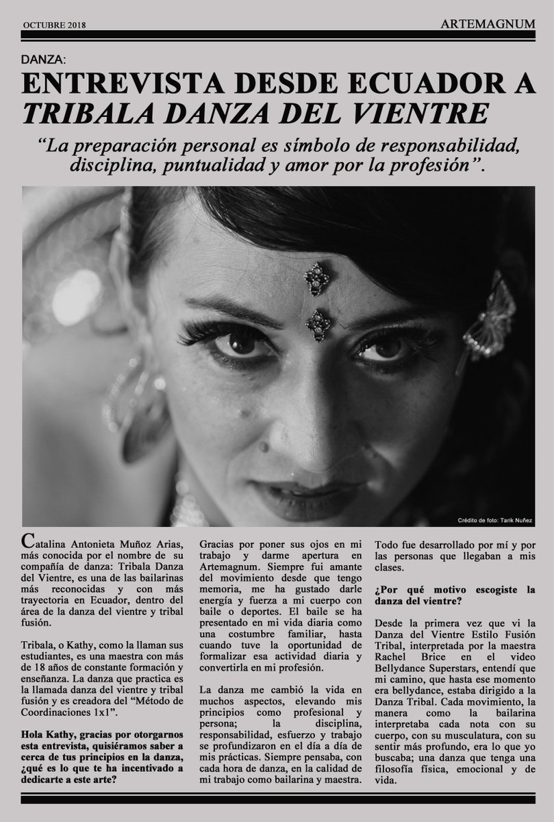 ArteMagnum's tweet photo. Danza: ENTREVISTA DESDE ECUADOR A TRIBALA DANZA DEL VIENTRE
“La preparación personal es símbolo de responsabilidad, disciplina, puntualidad y amor por la profesión”.
https://t.co/XKiXeiseb6

#artemagnum #arteindependiente #periodismocultural #danza #bellydance #tribala https://t.co/rw3BSBQQ5l