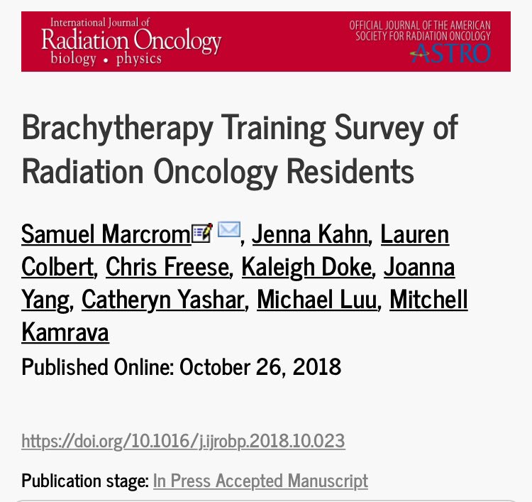 Check out our recent article assessing brachytherapy training in the US @ARRO_org @ASTRO_org @AmericanBrachy | doi.org/10.1016/j.ijro…