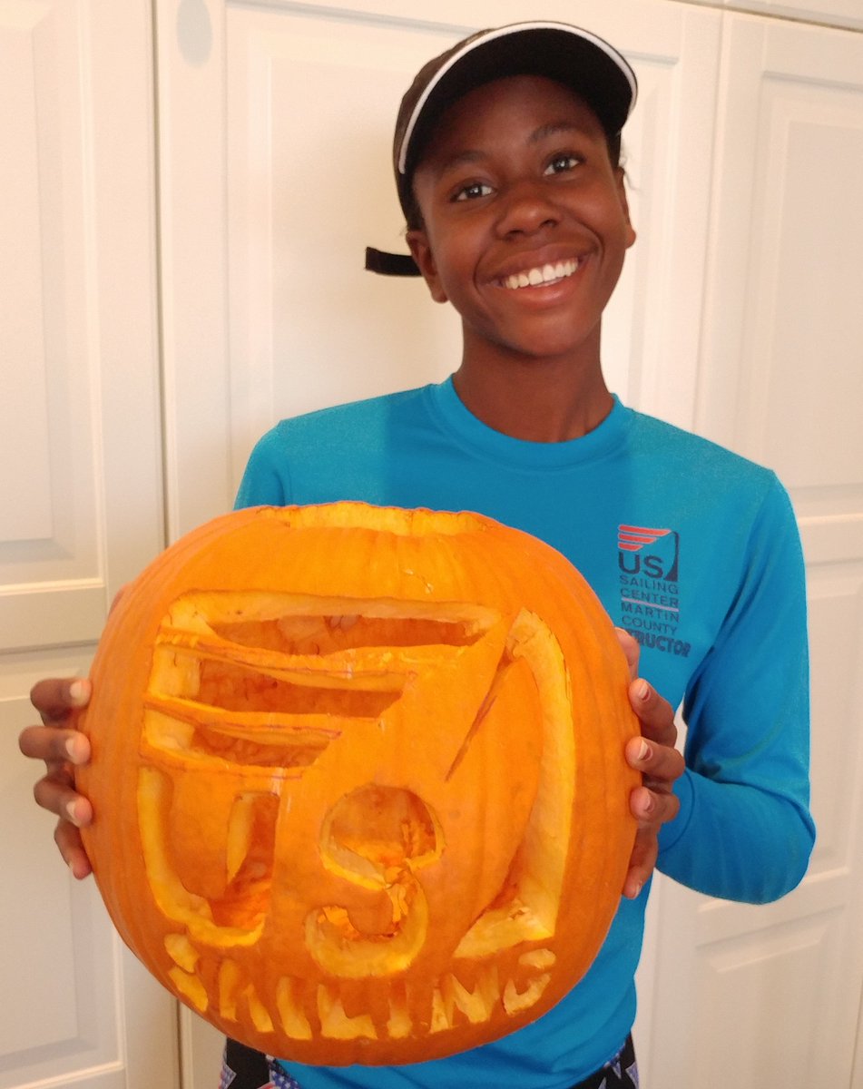 USSCMC's tweet photo. Chandler Scott (JBHS Sailing Team '19) is helping the USSCMC get in the spirit of Halloween with her perfectly themed pumpkin. Wishing all a happy and safe Halloween. #USSCMC #Halloween https://t.co/dHqbaNIqhq