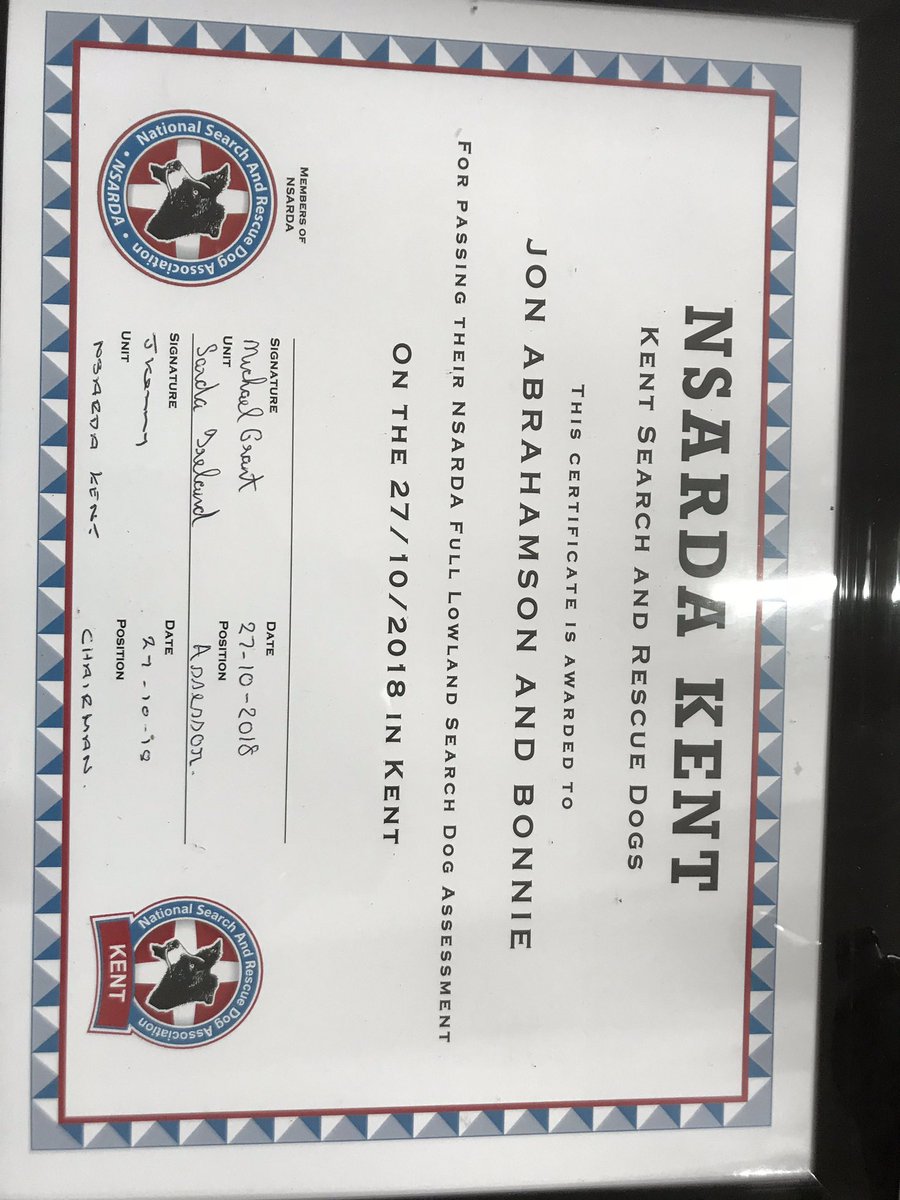 searchdogbonnie's tweet photo. Well we did it, lots of blood, dad and me, sweat just dad, and tears, mainly dad. We got  full grade so search licence for three years. Many thanks to all the bodies who hid for me over the last year. Also to Paul Mckay who helped keep dad sane and calm all weekend. https://t.co/38LBlFUOCm