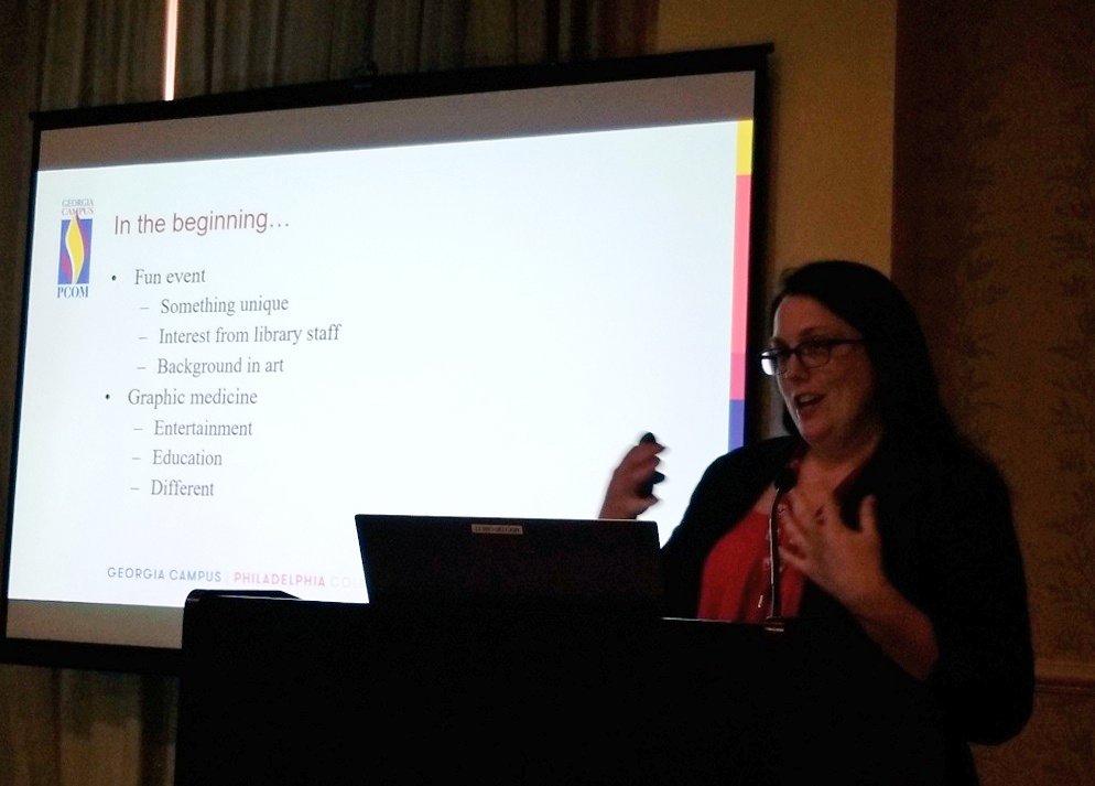 meansell's tweet photo. First up, @SkyeBickett returns to share about creative library programming on the cheap to connect with their patrons! #SCMLA18 #SCMLA2018 https://t.co/AgU3rrU9zR