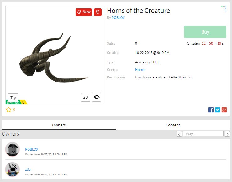 Roblox Notifier On Twitter New Limited Horns Of The Creature - roblox buying new limiteds black friday