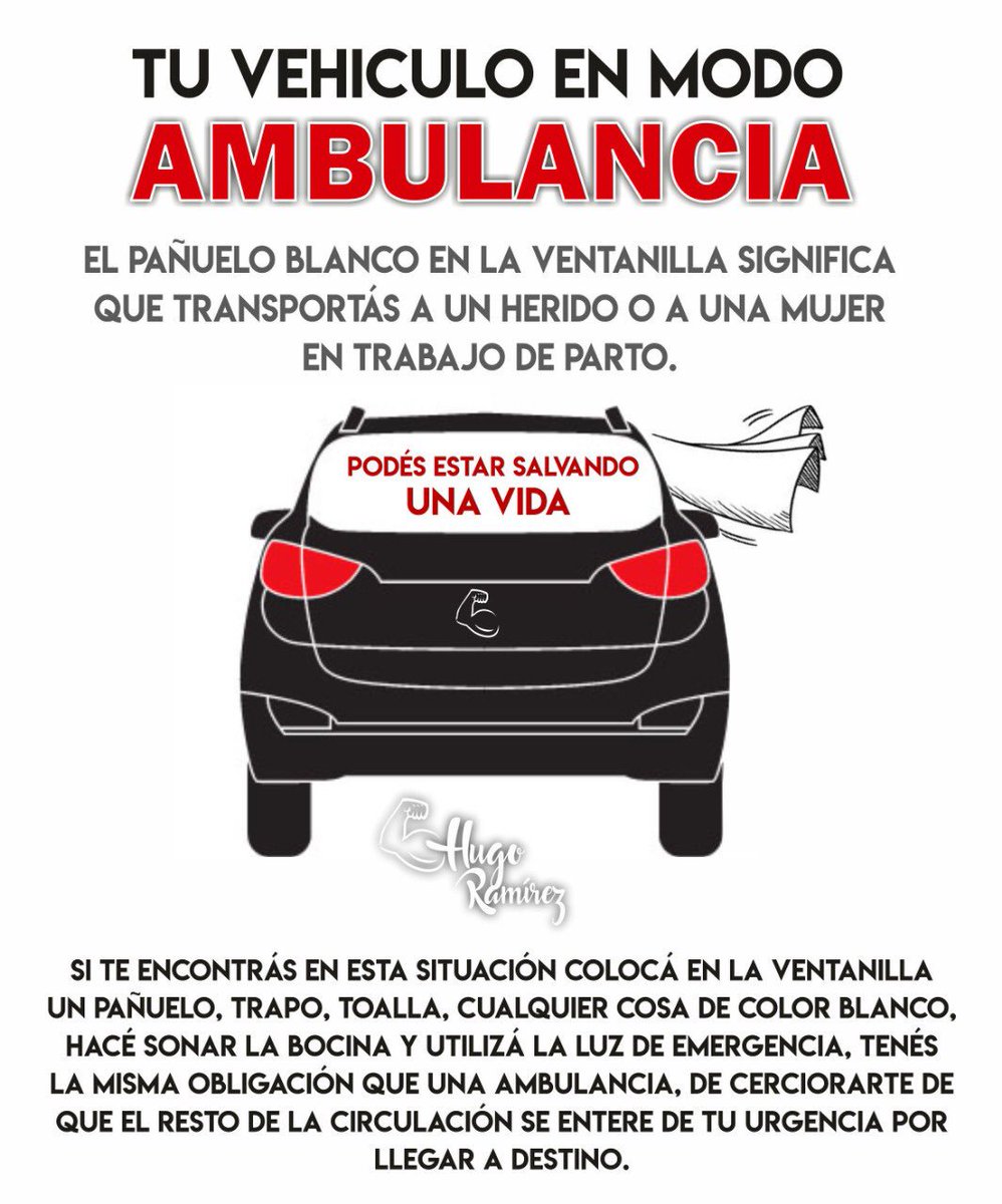 HugoRamirezANR's tweet photo. IMPORTANTE como reconocer a un vehículo en emergencia que transporta un herido o una mujer en trabajo de parto. 👇🏻
Y si tenes emergencia también ya sabes! 🚨 https://t.co/l5genYOZyb