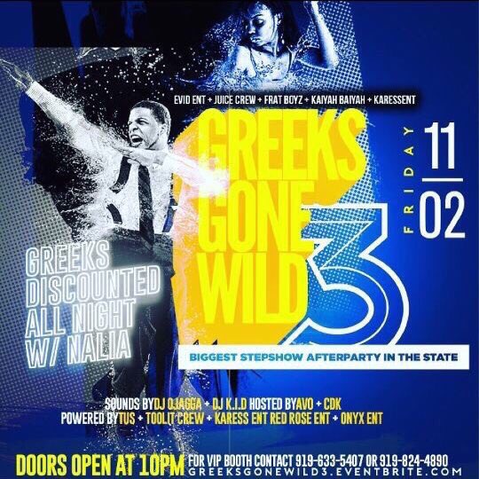 thatsNika__'s tweet photo. #GreeksGoneWild3 (Friday)
- Stepshow Afterparty!
- Ladies, pop out for this one. 
- Greeks discounted ALL night. https://t.co/zbUSRizXfr