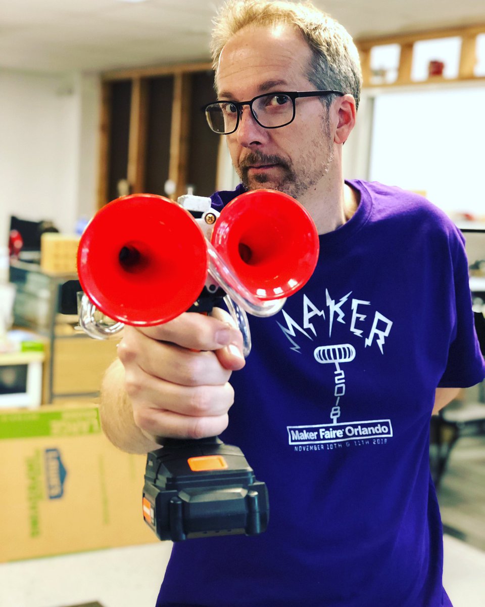 professorjosh's tweet photo. Makers make crazy contraptions, like this airhorn using a drill @makerfx @makerfaireorlando #makermovement #makerfx #makerfaireorlando https://t.co/nAp7w2zWz6