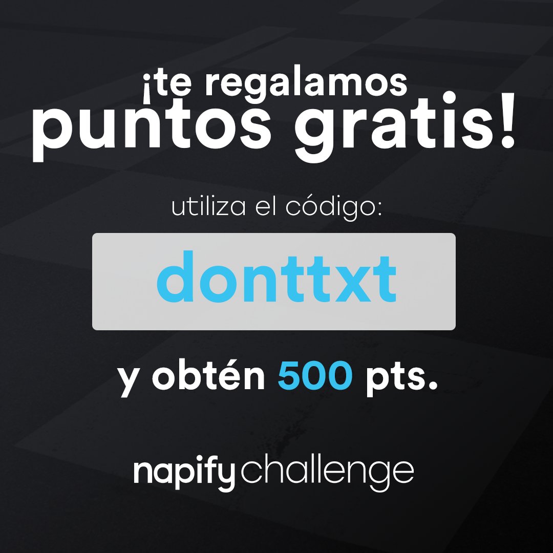 NapifyApp's tweet photo. ¡Napifier obtén 500 puntos gratis! Utiliza nuestra código y acumula más puntos. Gana grandes experiencias y artículos. Recuerda que abriremos dos tiendas este lunes 29 de octubre.
#NapifyChallenge https://t.co/epuS5tPj8i
