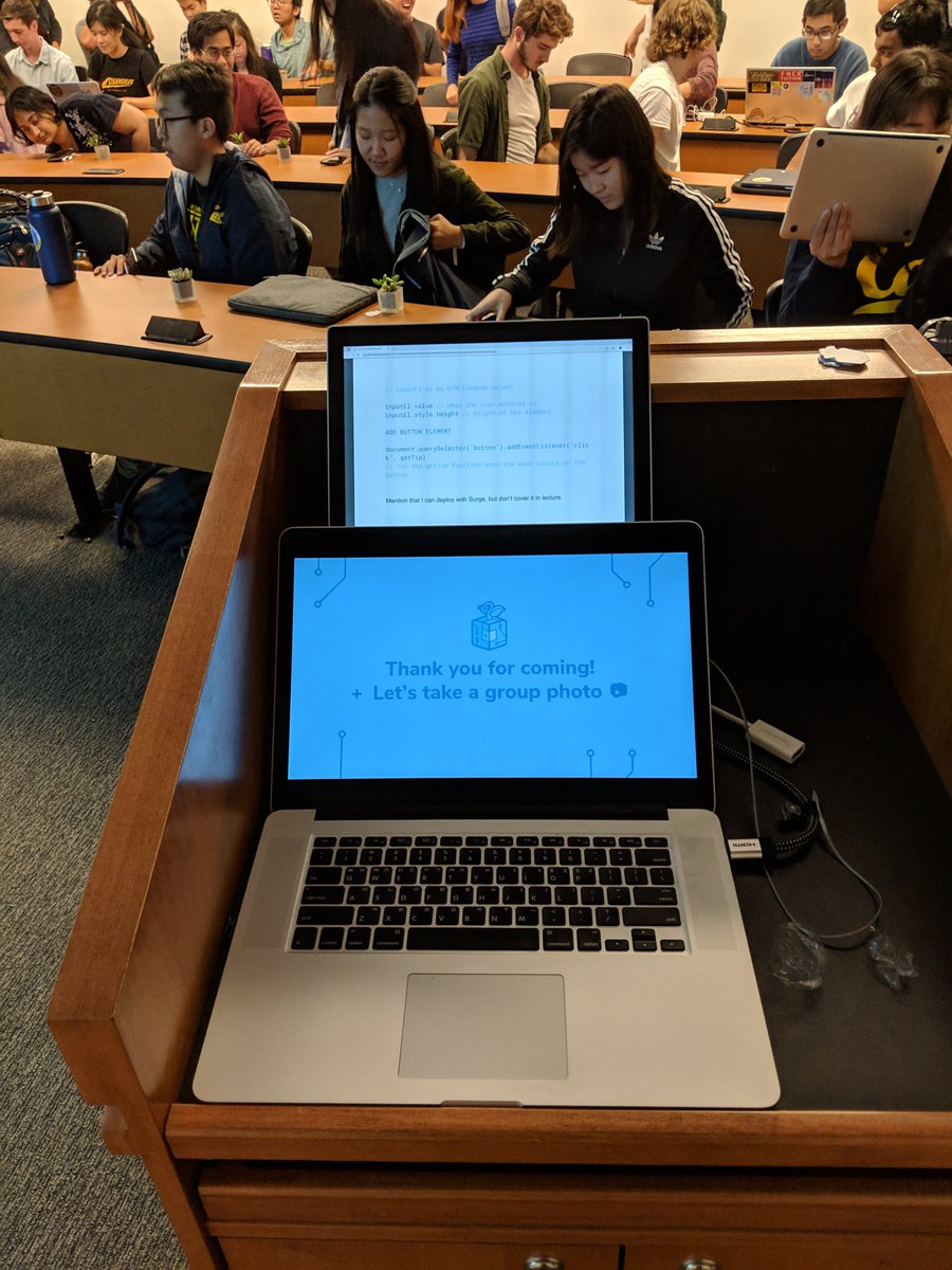 thesephist's tweet image. Doubling down on my presenter notes by doubling up on my laptops for my frontend workshop. #Macbook #Pixelbook #CalHacks #CubStart