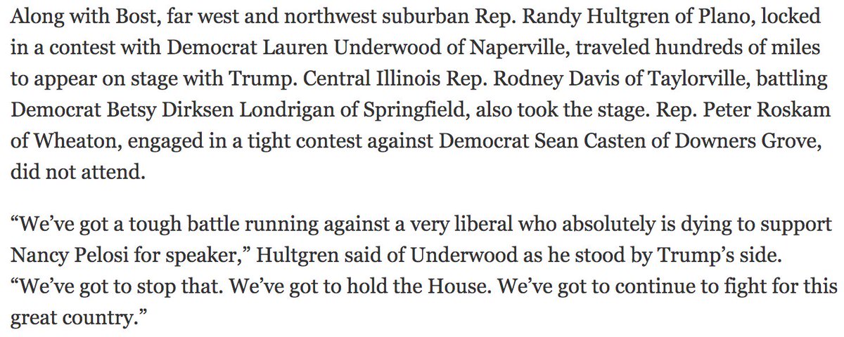 Vote_Randy_Out's tweet photo. .@RepHultgren showed his face at the Trump rally? Gross. No separating yourself from him now, Randy. And I can't imagine many #IL14 voters were down there - this was senseless.
#FlipIL14 #byerandy
https://t.co/dZ6v9Lt5uE https://t.co/vOn6IChRDR