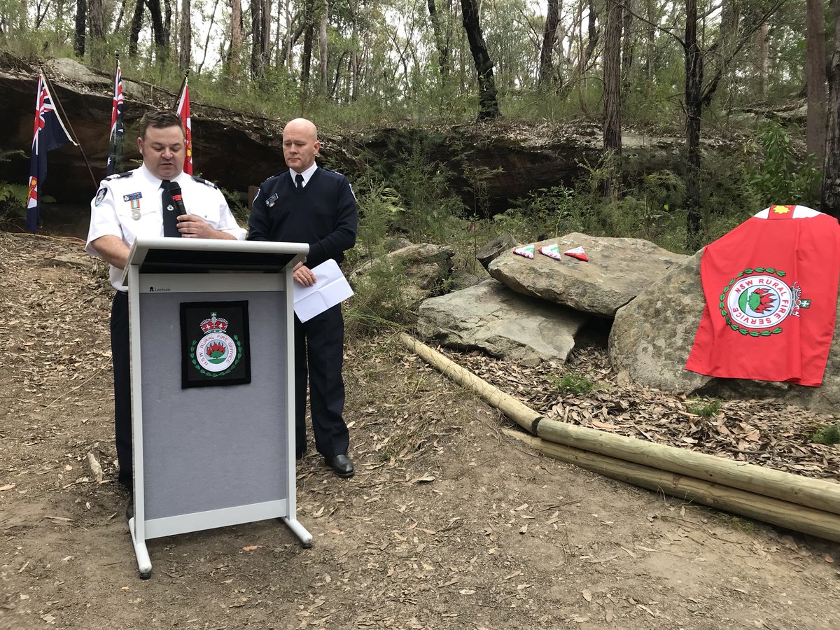 A beautiful memorial service on Shaw’s Ridge Fire Trail, Winmalee today to honour Captain Chalmers, Firefighter Eley and Firefighter Hawkins killed 50 years ago in the 1968 #bushfires