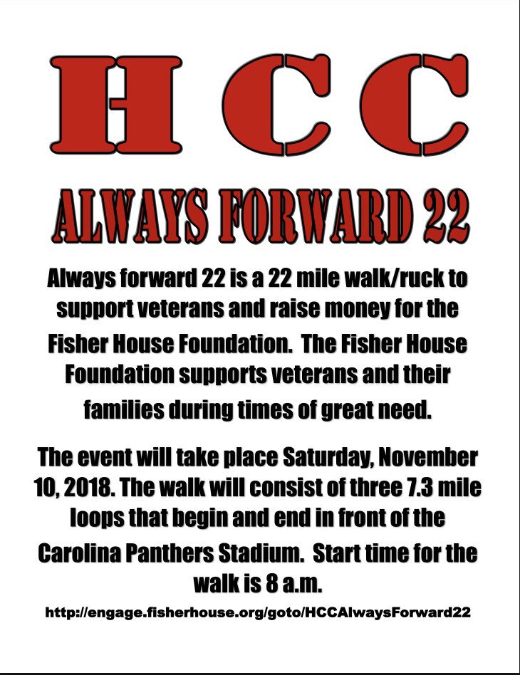 Two weeks out. What a great way to celebrate the Marine Corps Birthday and Veterans Day weekend.  Walking 22 miles in a weighted vest and combat boots.  Please donate and/or join me.  See link below to donate.

engage.fisherhouse.org/goto/HCCAlways… #ptsdawareness #fisherhousefoundation
