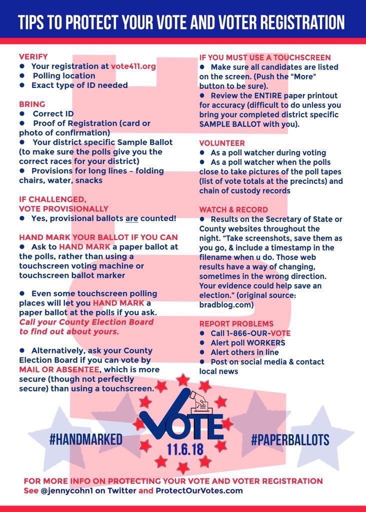 mrdolcethecat's tweet photo. VERY IMPORTANT: Protect your vote and your voter registration! If you use a touchscreen, review the paper printout to make sure itโs accurate! #VOTEBLUENOVEMBER6th https://t.co/kKRopy1C8F