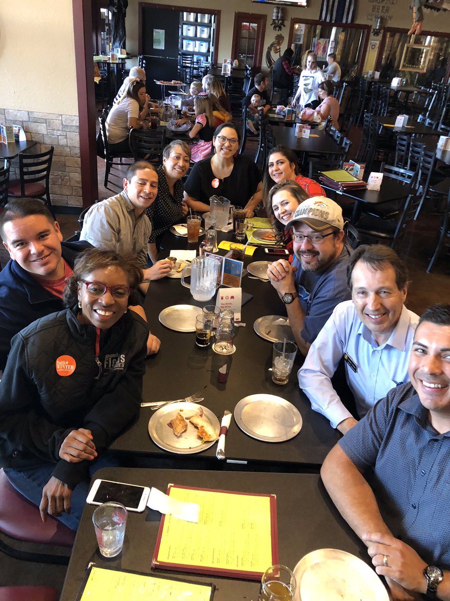 SenRhondaFields's tweet photo. Here we are #CoSenDems taking a lunch break before knocking on doors for @jessiedanielson. We are doing our part to #FlipTheSenate. It was a fantastic afternoon of canvassing in Wheat Ridge #CO. #MidtermElections2018 #BeAVoter https://t.co/qgB7cqrL7P