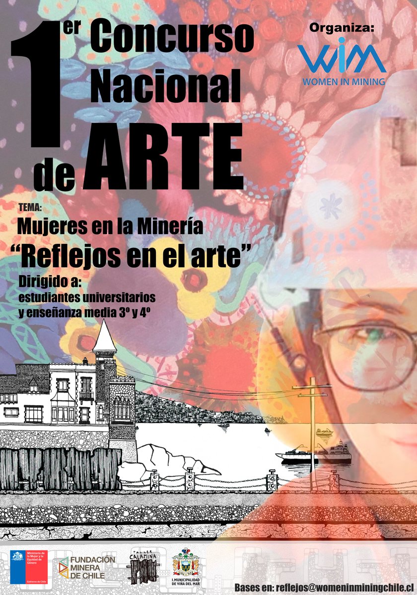 wimchileoficial's tweet photo. Concurso #ReflejosDelArte organizado x WIM Chile
A estudiantes de Enseñanza Media, Universitarios , CFT ... diferentes categorías 
Concursa y sé parte de este genial proyecto en donde el premio mayor es d UN MILLON y otros.
Tema: La mujer en la minería
bases en nuestra pag Web https://t.co/gtMpqueXmQ