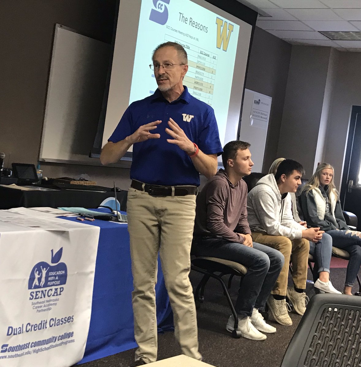 fhelmink's tweet image. Along with a panel if his students, Wahoo HS counselor, John Harris, talks to ESU 5&amp;amp;6 schools about the many benefits of taking dual/credit SENCAP courses. #SENCAP #SCC #dualcredit