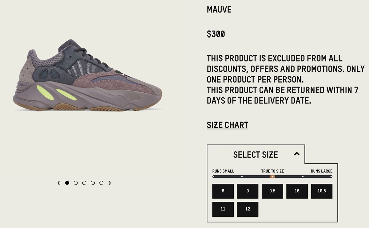 yeezy 700 mauve size chart