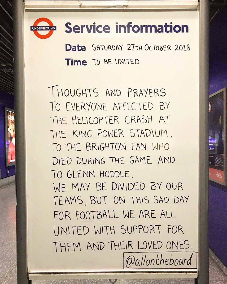 allontheboard's tweet image. Tonight we put rivalries aside and send our thoughts and prayers to all those affected by this sad day for #football #KingPowerStadium #Leicester #LeicesterCityFootball #LCFC #GlennHoddle #btsport #Brighton #BHAFC #BrightonFan #HelicopterCrash #Life #Love #PutRivalriesAside🙏🙏🙏
