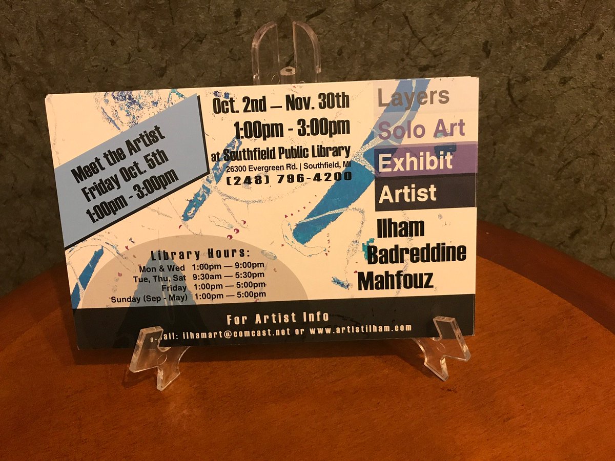 My solo art exhibit at Southfield Public Library second floor , from october2nd - till November 30 th ,2018 
Please visit,
Thank you