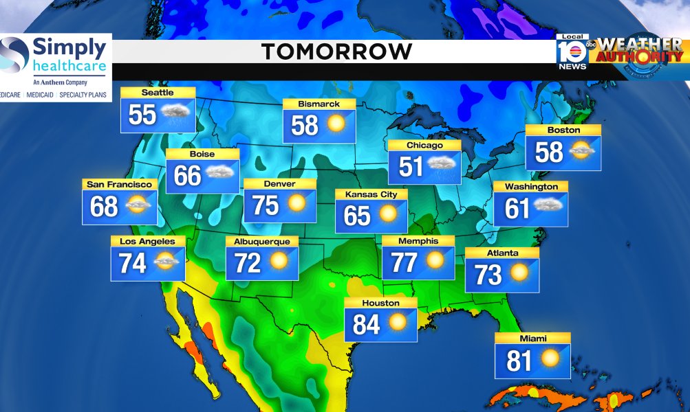 Here is the national forecast for tomorrow Presented by Simply Healthcare https://t.co/j2pdOBGkPb