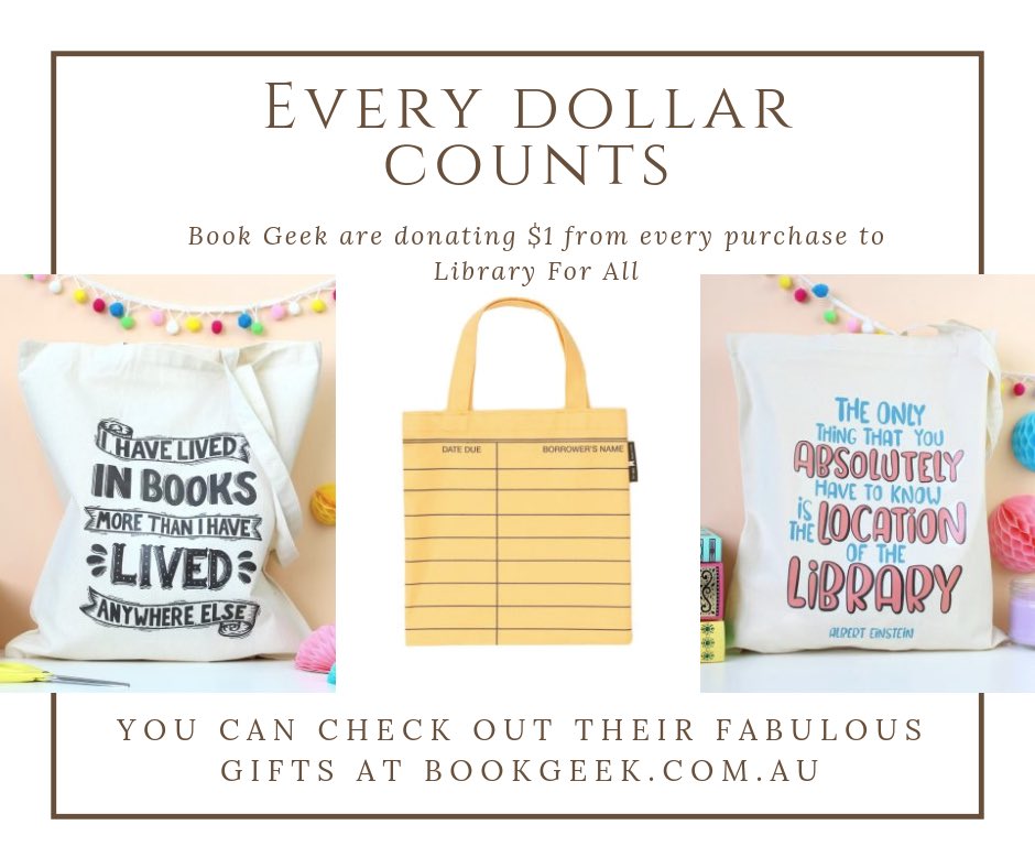 LibraryForAll's tweet image. Creating a library and getting it to kids who need it relies on great partnerships and supporters. We're thrilled that BookGeek, stockists of stunning bookish gifts, will donate $1 from every sale until 31 January to LFA! Jewellery, stationery, totes and more for library lovers❤️