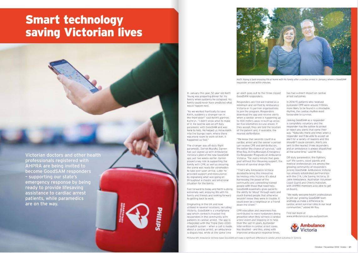 agwalker01's tweet photo. Great article in the latest VicDoc magazine highlighting the opportunity for AHPRA registered health practitioners to become part of the lifesaving @AmbulanceVic
@GoodSamApp community. Have you signed up yet? #savinglivesisateameffort https://t.co/qosK5sWiyV