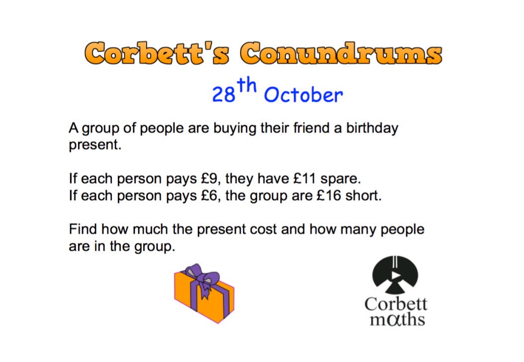 Corbettmaths's tweet photo. Love maths puzzles? Try today's Conundrum from https://t.co/yyop13pSPU   #corbett5aday #maths5aday https://t.co/kQKrAjk3Vg