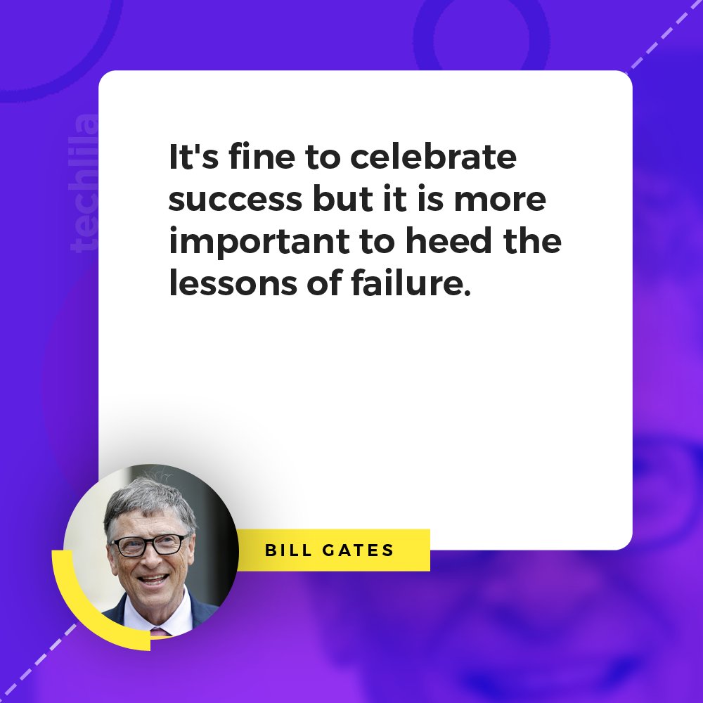 TechLilaBlog's tweet image. It's fine to celebrate success but it is more important to heed the lessons of failure. - Bill Gates
Co-Founder Microsoft Inc.
Born 28th October 1955
#BillGates #microsoft